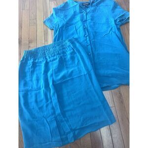 Patrick Collection 14 Vintage Silk Emerald Green Outfit Set Blouse Skirt